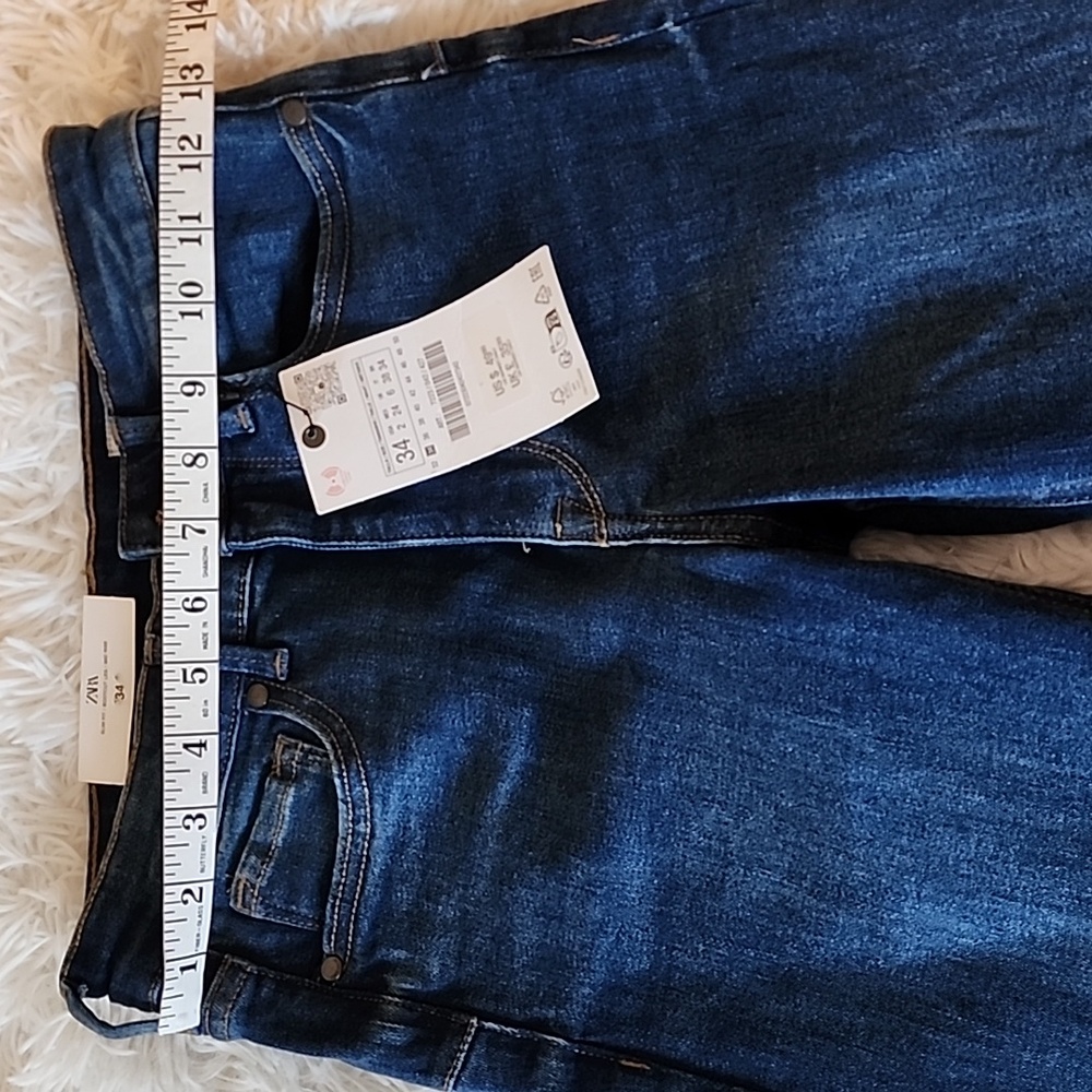 Zara Slim Fit Bootcut Mid Rise  Dark Blue Denim Jeans - Picture 5 of 11